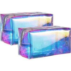 2 Pcs Clear Iridescent Holographic Makeup Bag Glitter Travel Cosmetic Pouches